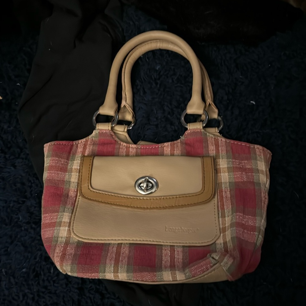 Longaberger Purse Red Tan Beige Plaid